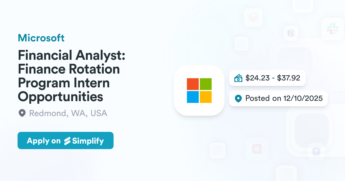 Financial Analyst Finance Rotation Program Intern Opportunities